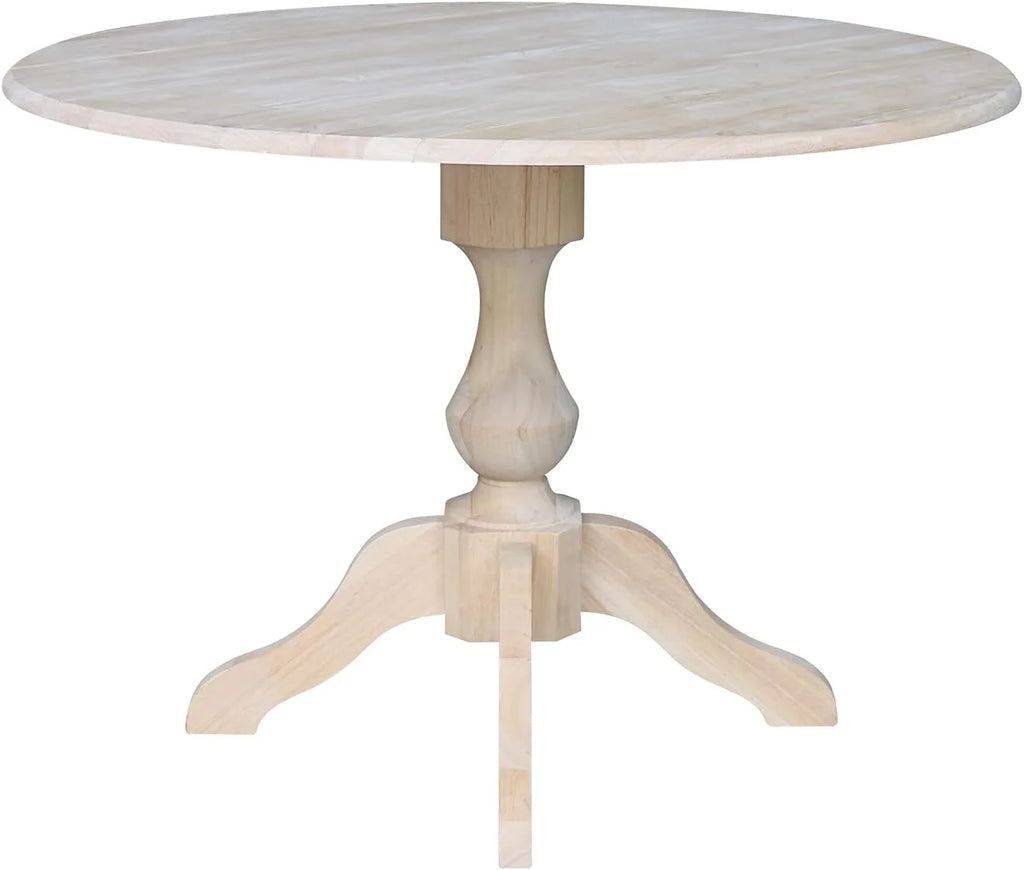 Round Dual Drop Leaf Pedestal Dining Table, Unfinished F5372