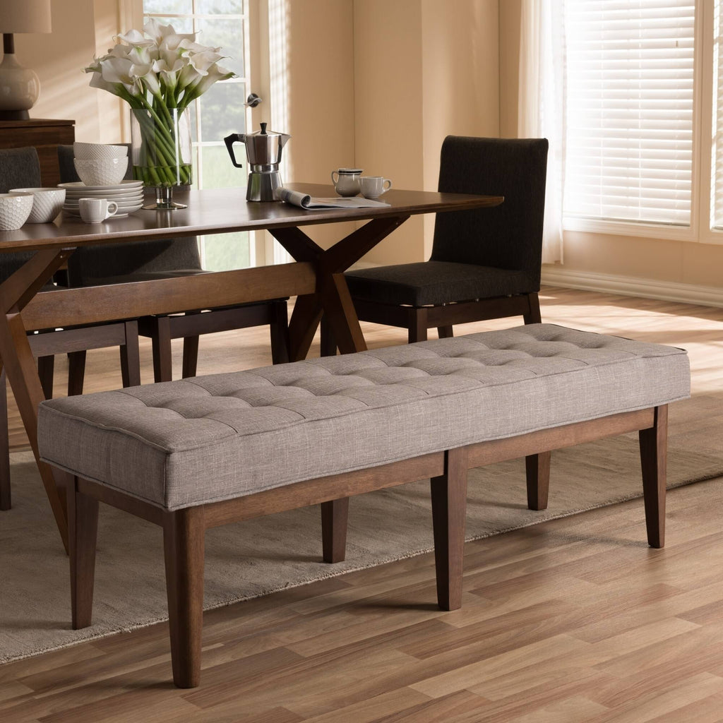 Grey Fabric Button-Tufted Bench S843583
