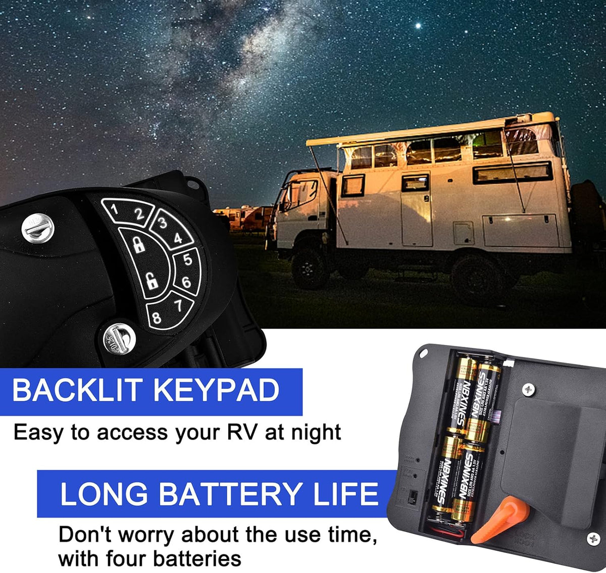 RV Keyless Entry Door Lock with Backlit Keypad and 2 Key Fobs O9325