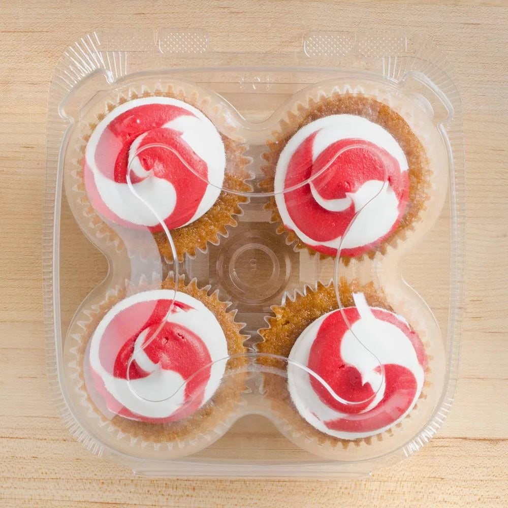 4 Compartment Clear Hinged High Dome Cupcake Container I893