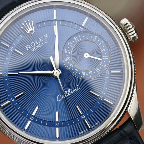 Silver Blue Dial Blue Leather Strap 39mm E861258