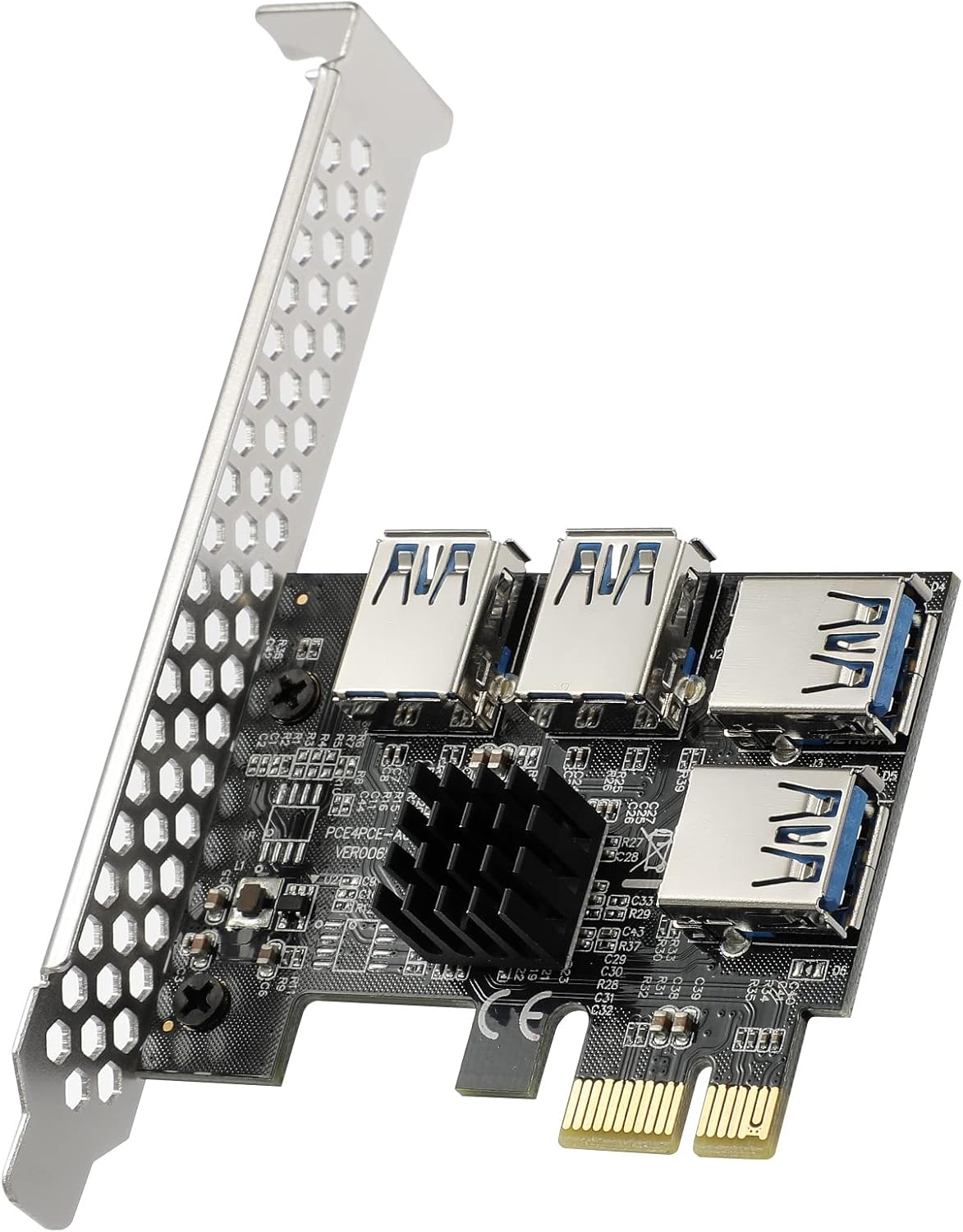 PCI-E 1X to 16X GPU Riser Card Adapter with 6PIN SATA Power Cable, Black 6 Pack R955
