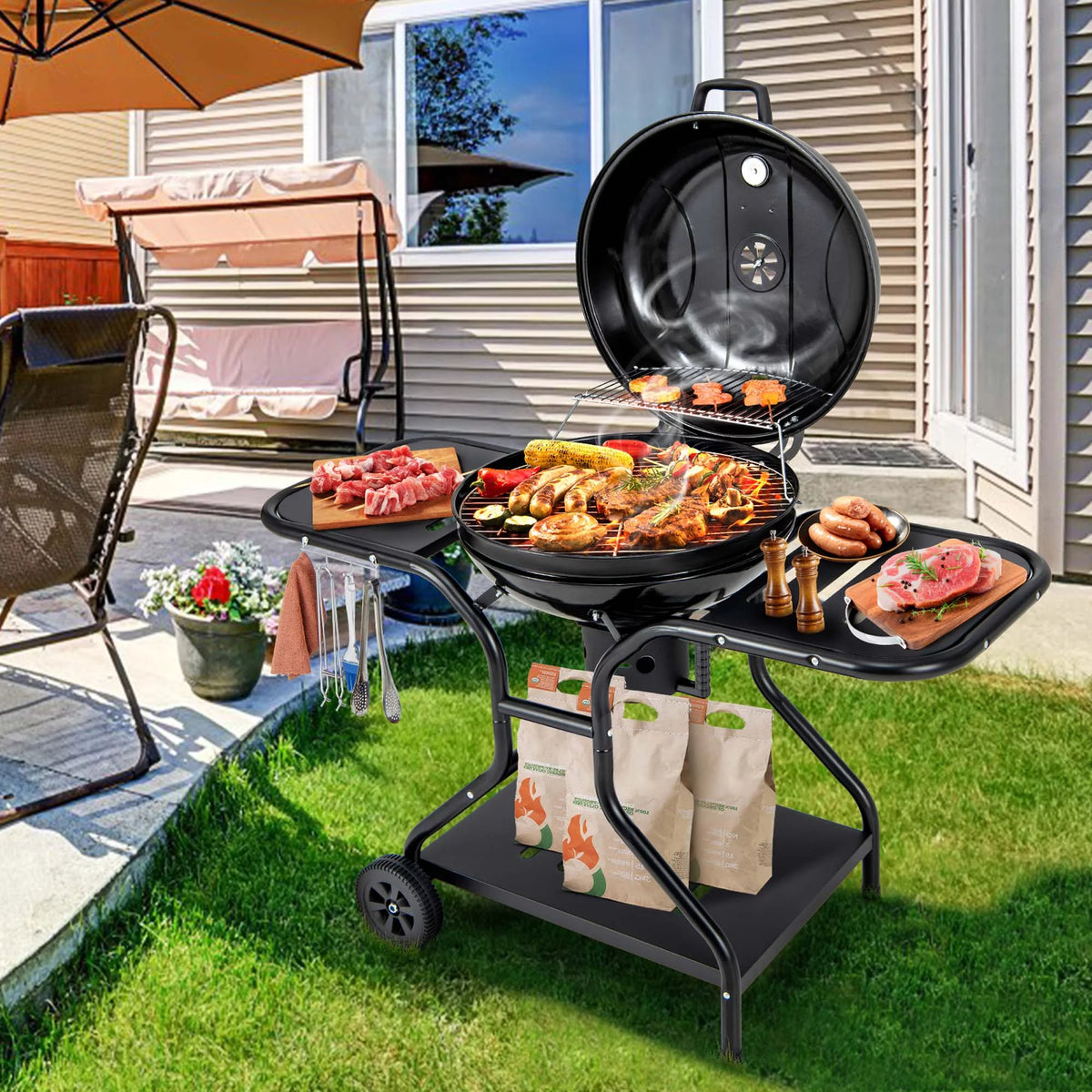 22 inch Charcoal BBQ Grill with Thermometer I51472