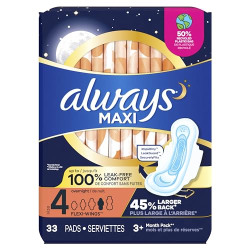 33 Count Overnight Unscented Maxi Pads with Wings B280801