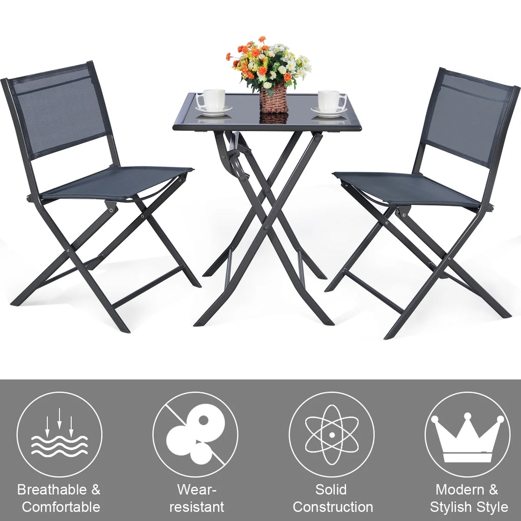 3 Pc Folding Bistro Set Outdoor Patio Furniture X2271