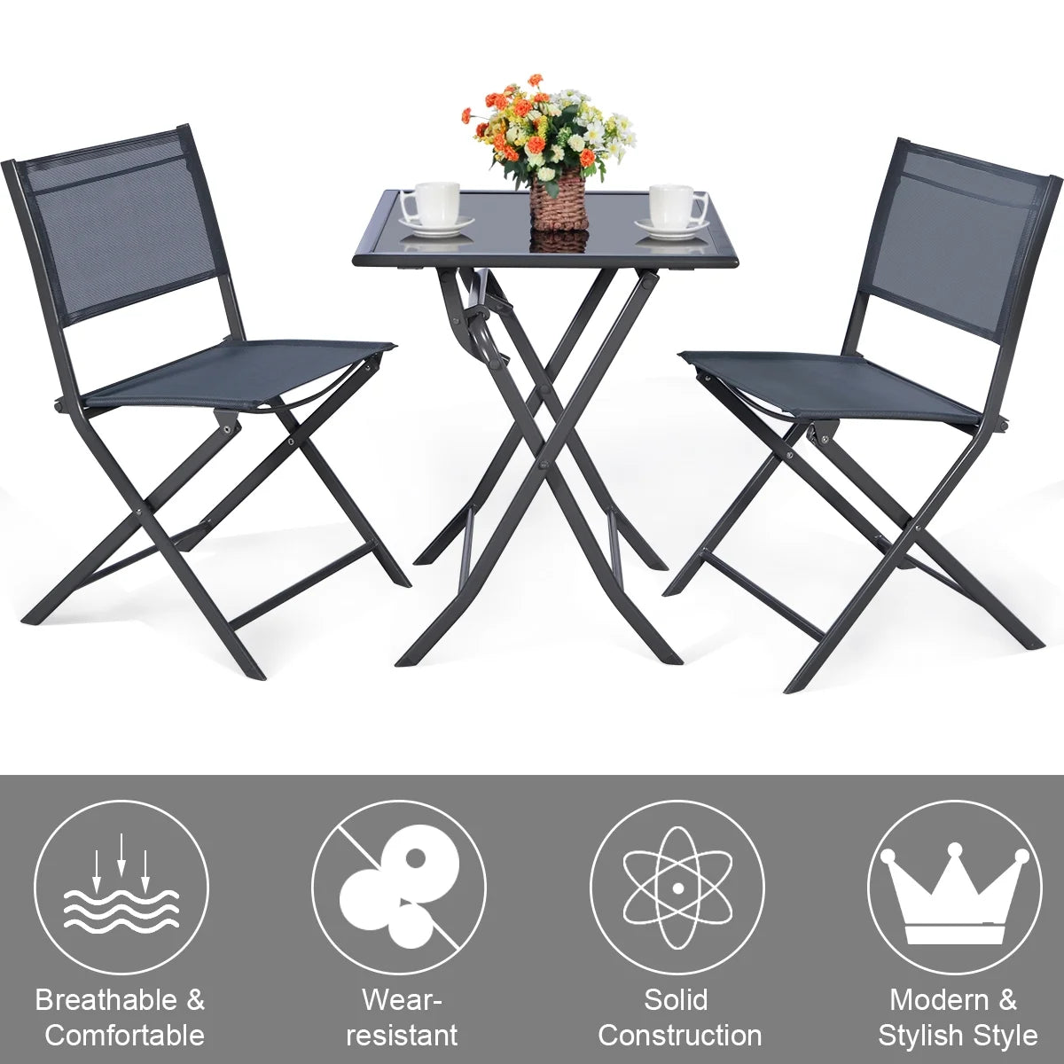 3 Pc Folding Bistro Set Outdoor Patio Furniture X2271