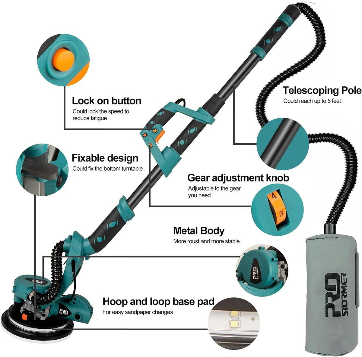 6.5A Electric Drywall Sander with Vacuum and 13Pcs Sanding Pads K58233
