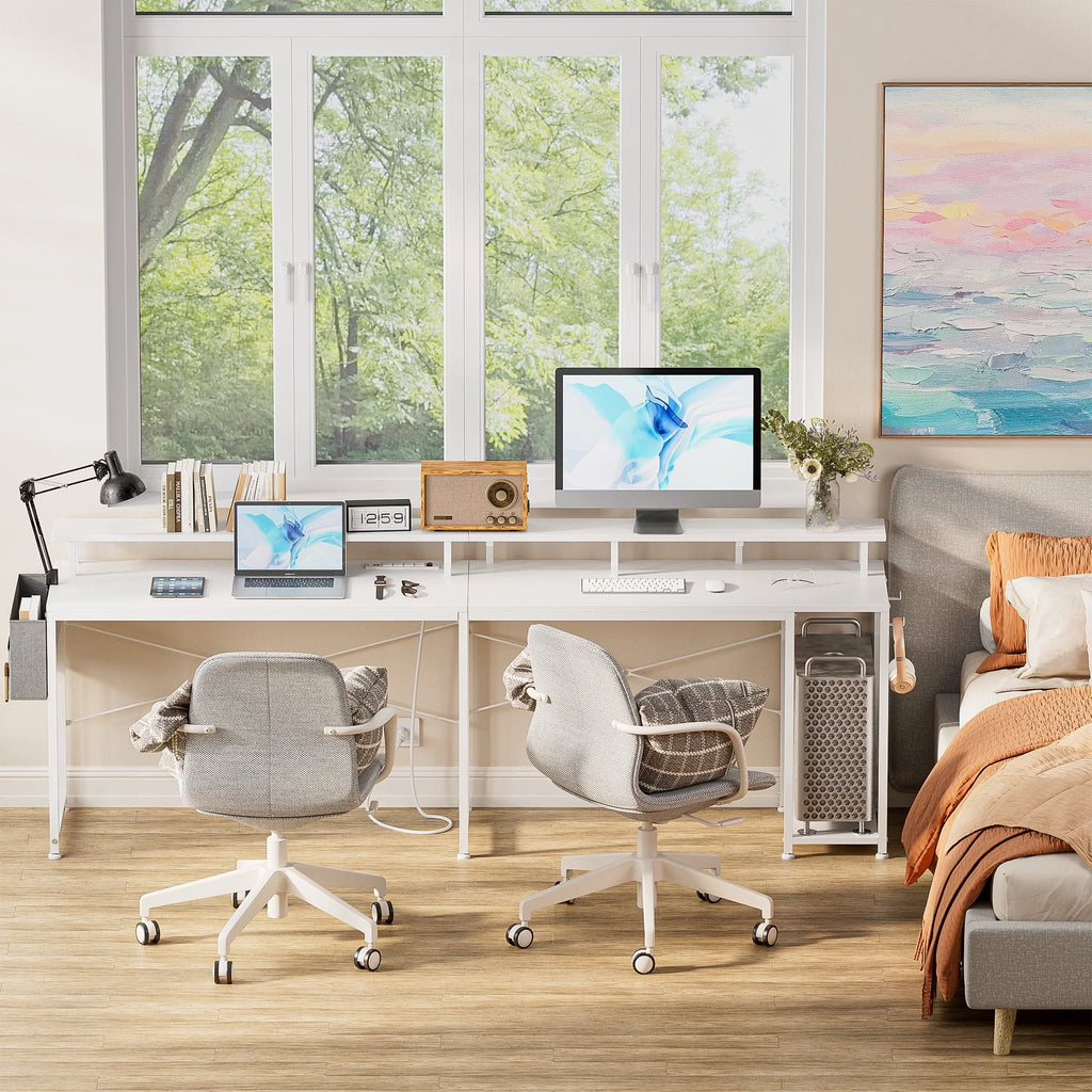 95” L-Shaped Computer Desk with LED Light and Power Outlet, Black H332278