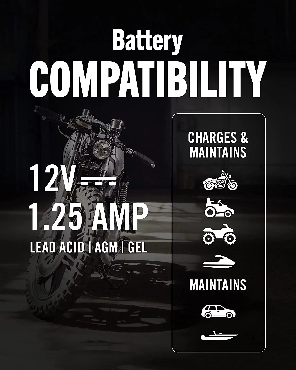 12V 1.25 AMP Smart Automatic Battery Charger and Maintainer V3008