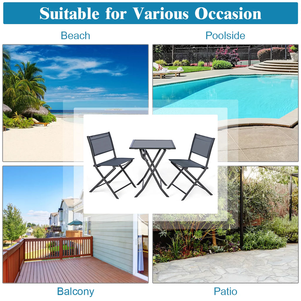 3 Pc Folding Bistro Set Outdoor Patio Furniture X2271