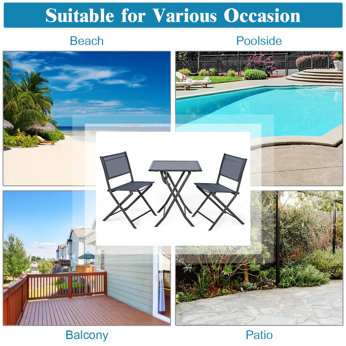 3 Pc Folding Bistro Set Outdoor Patio Furniture X2271