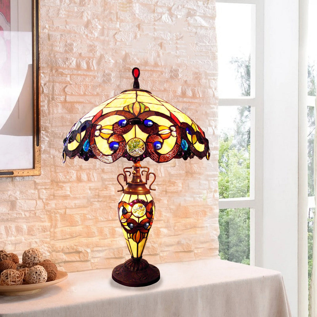 Victorian Tiffany-Style 3 Light Table Lamp 18" Wide J549007