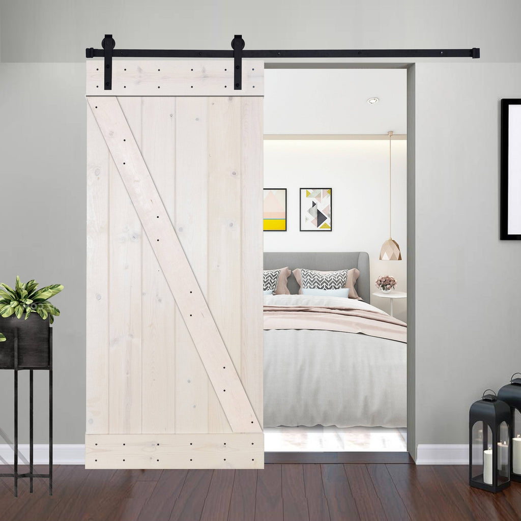 Paneled Wood Barn Door with Installation Hardware Kit X7235