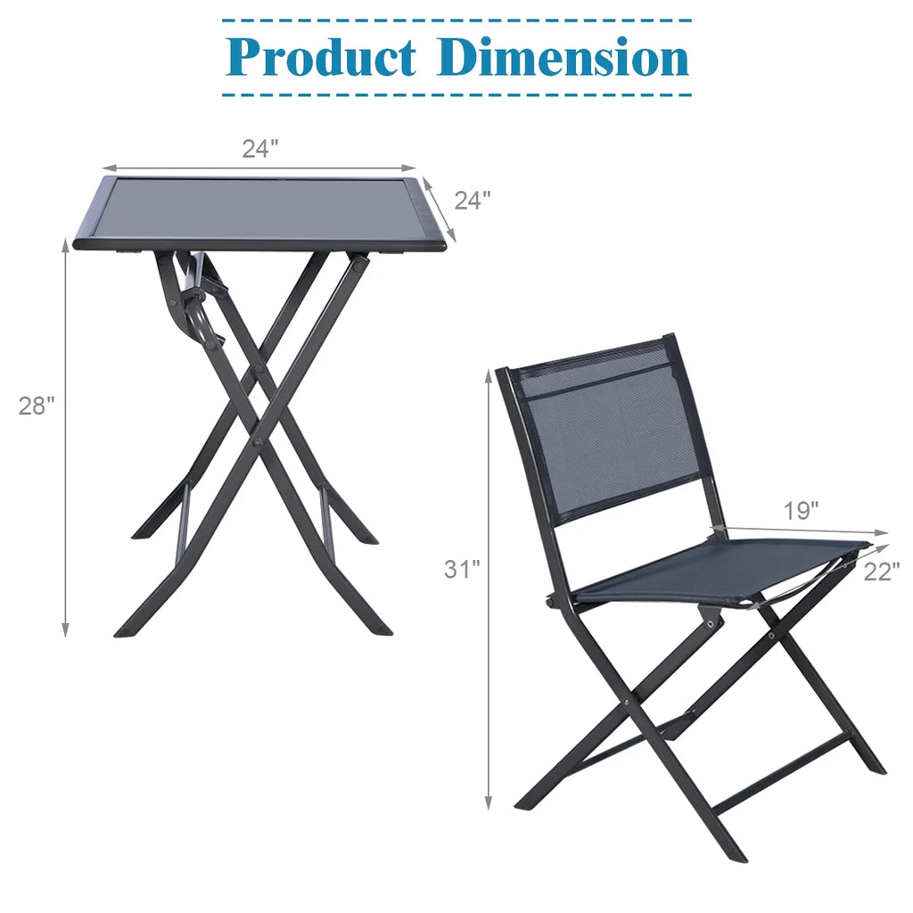 3 Pc Folding Bistro Set Outdoor Patio Furniture X2271