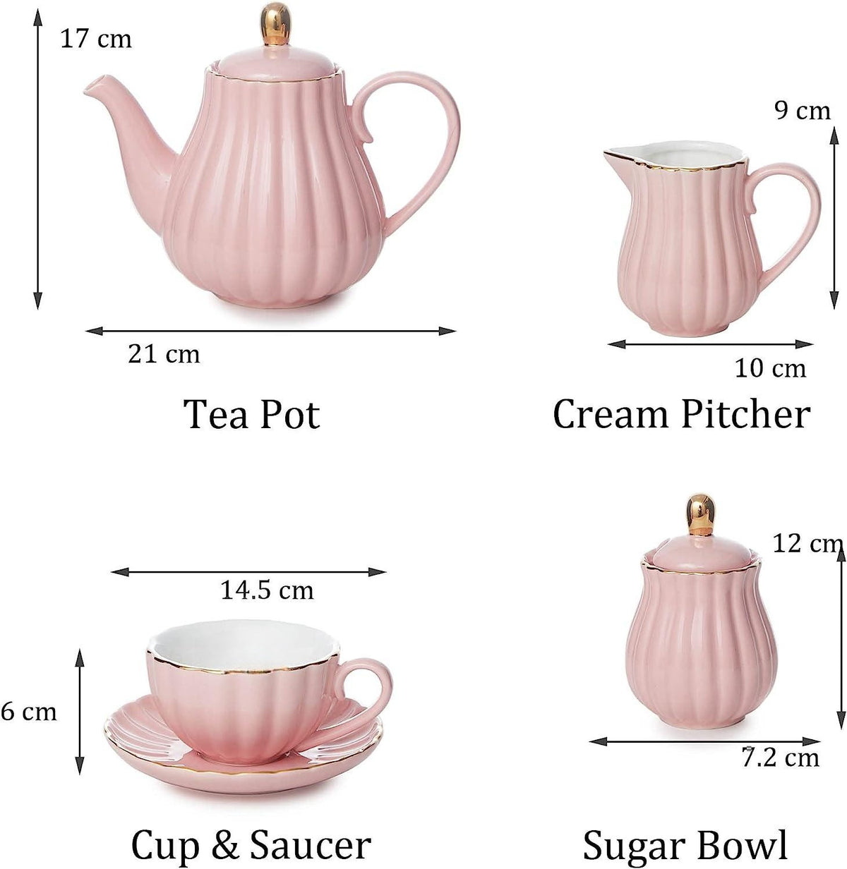 16-Piece Coffee Cup/Tea Cup Set with Teapot, Sugar Bowl, Cream Pitcher, 4 Cups and Saucers, 4 Teaspoons, Stand E8847