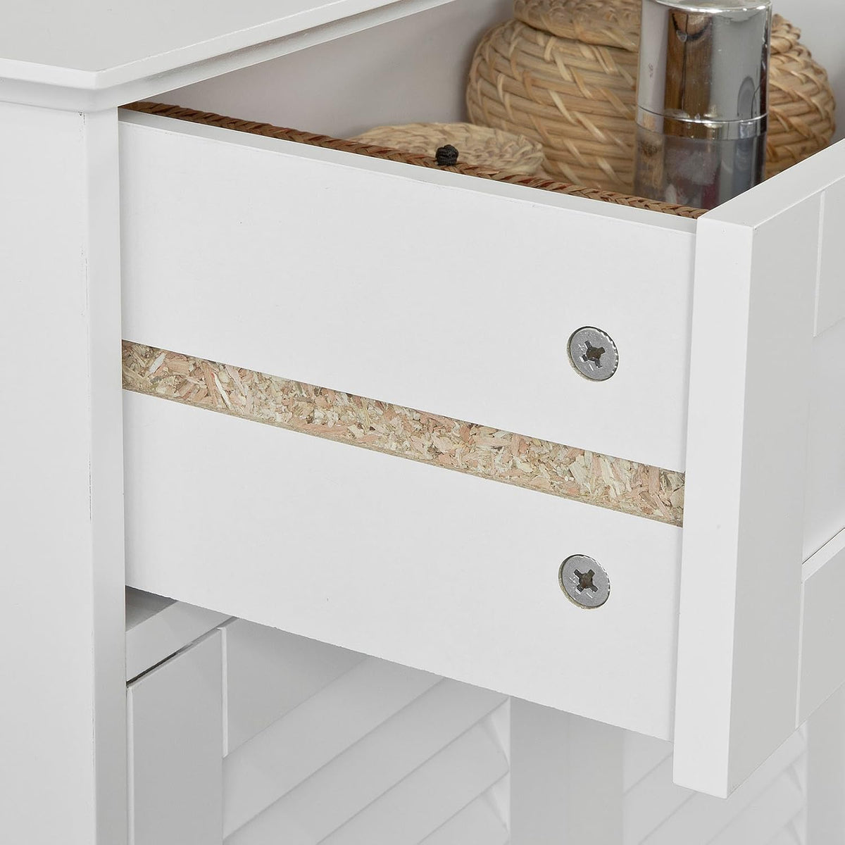 White Bathroom Vanity Set with Drawer and Double Shutter Door V79557