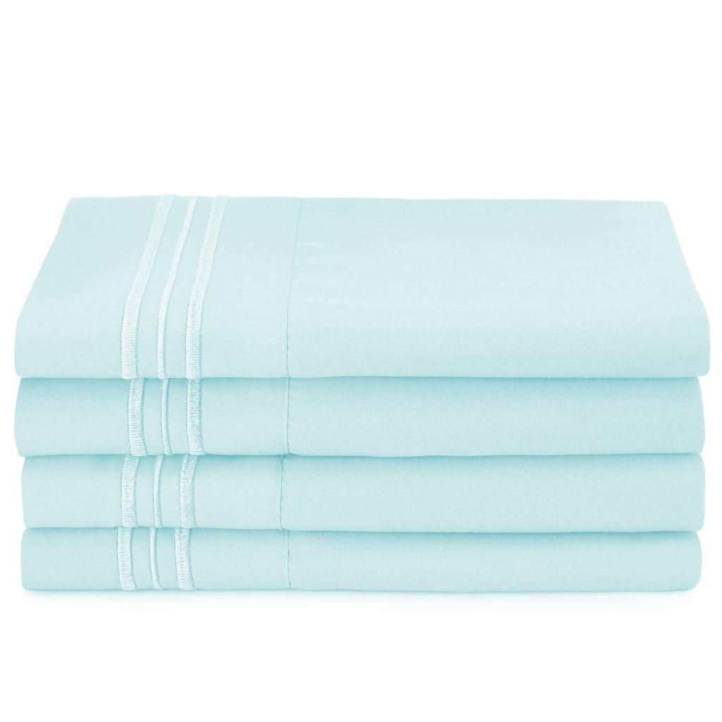 6 Piece Full Microfiber Bed Sheet Set with Extra Pillowcases, Deep Pockets Fitted Sheet, Aqua Light Blue A620718