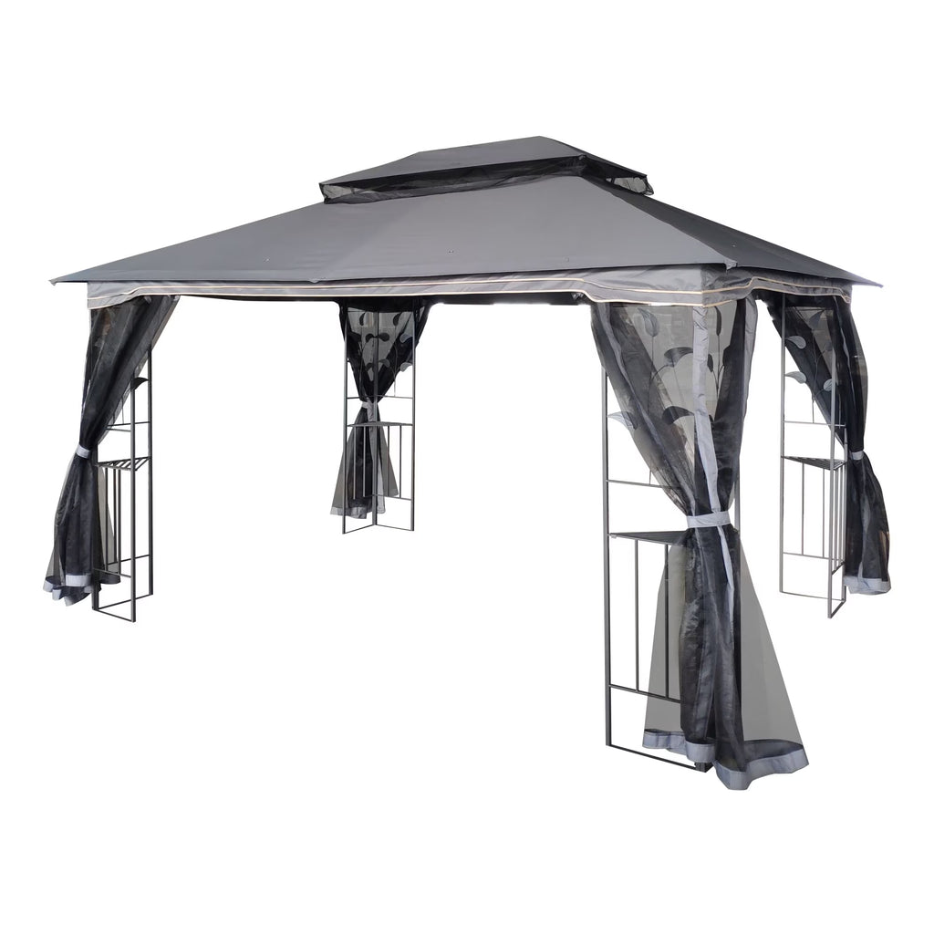 Gray Patio Gazebo Canopy Tent with Mosquito Net F609049