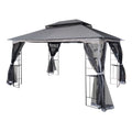 Gray Patio Gazebo Canopy Tent with Mosquito Net F609049