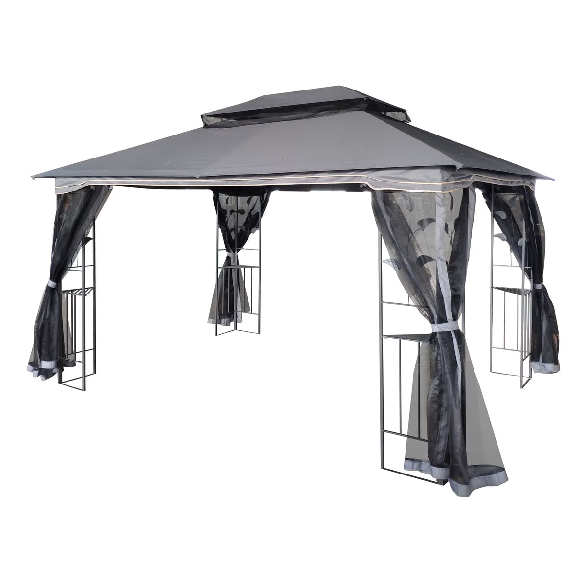 Gray Patio Gazebo Canopy Tent with Mosquito Net F609049