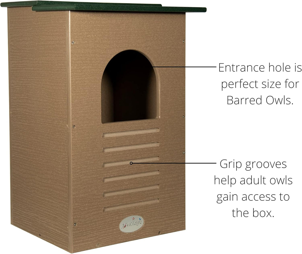 Recycled Poly Lumber Barred Owl Nesting Box with Mounting Hardware and Pine Shavings I18135
