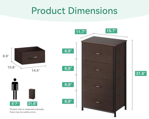 Dark Grey 4 Drawer Fabric Dresser with Wood Top F550