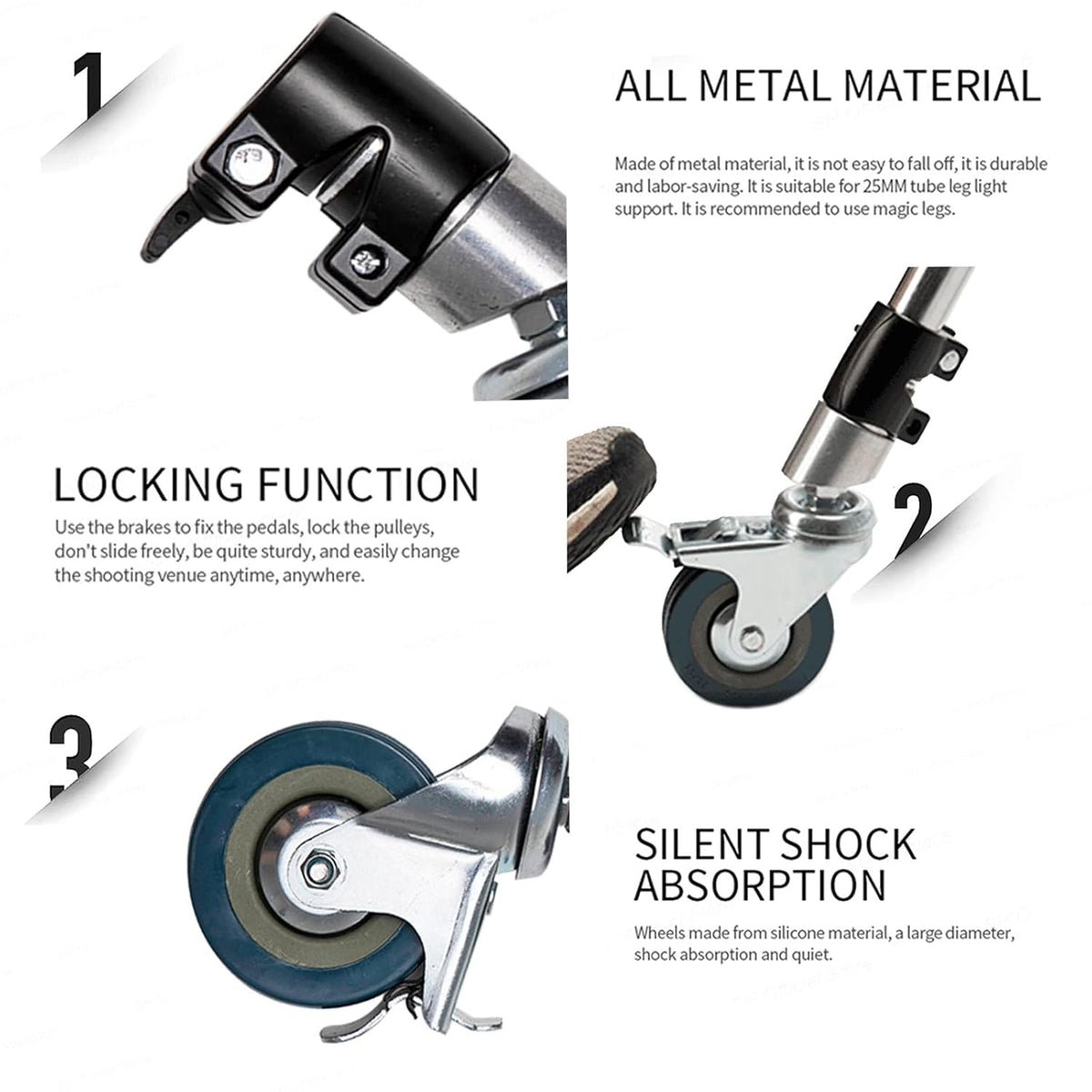 3PCS Swivel Caster Wheels Set All Metal Rubber Wheels R9770