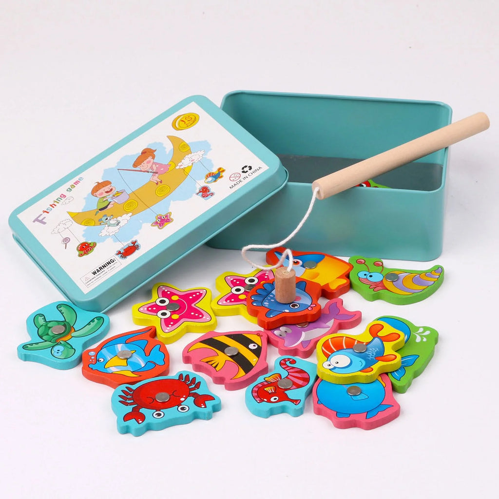 15 Fishes Wooden Kids Magnetic Fishing Game N1883