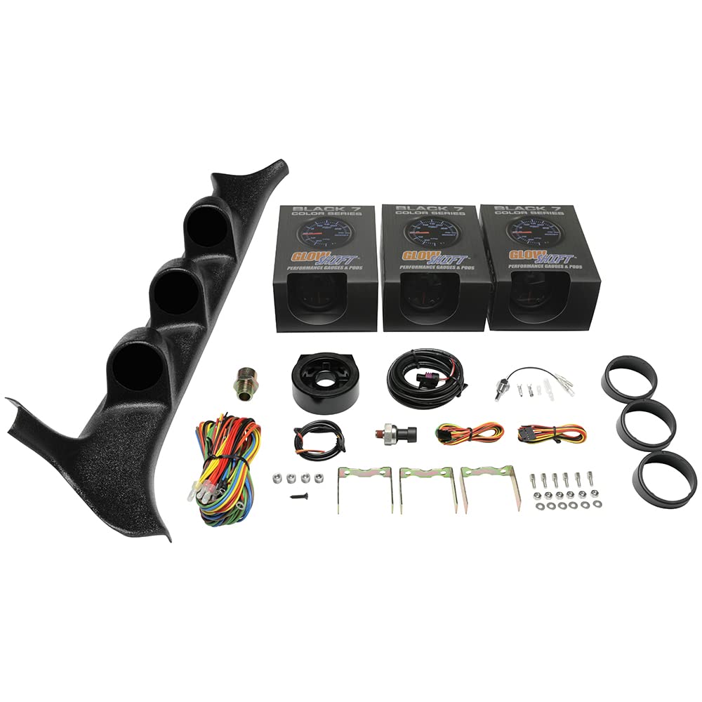 Black 7 Color 100 PSI Oil Pressure, Water Temperature & Volt Gauges with Triple Pillar Pod D233