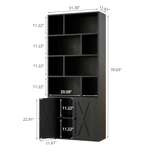 Tall Bookshelf with Doors and 8 Open Cubes B282883