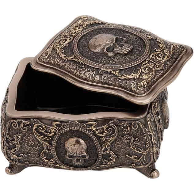 Metallic Bronze Finished Human Skull Cameo Design Trinket Box R53348
