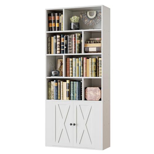 Tall Bookshelf with Doors and 8 Open Cubes B282883