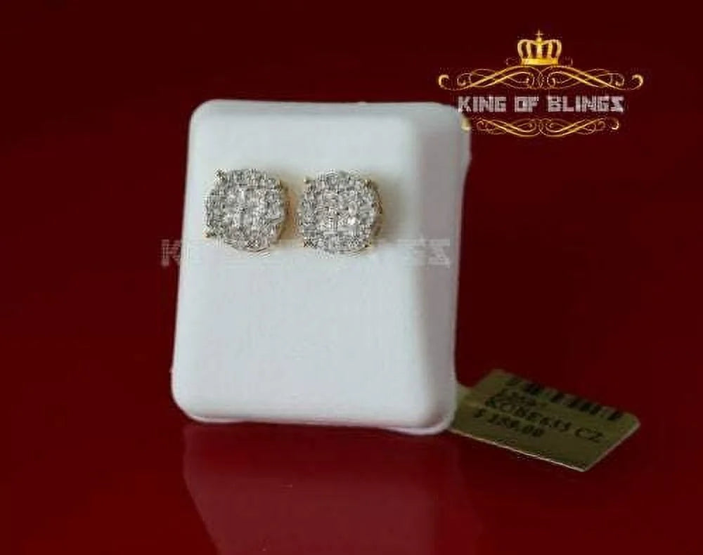 10k Yellow Gold Finish Silver Stud Earrings With Lab Created Diamond G69346