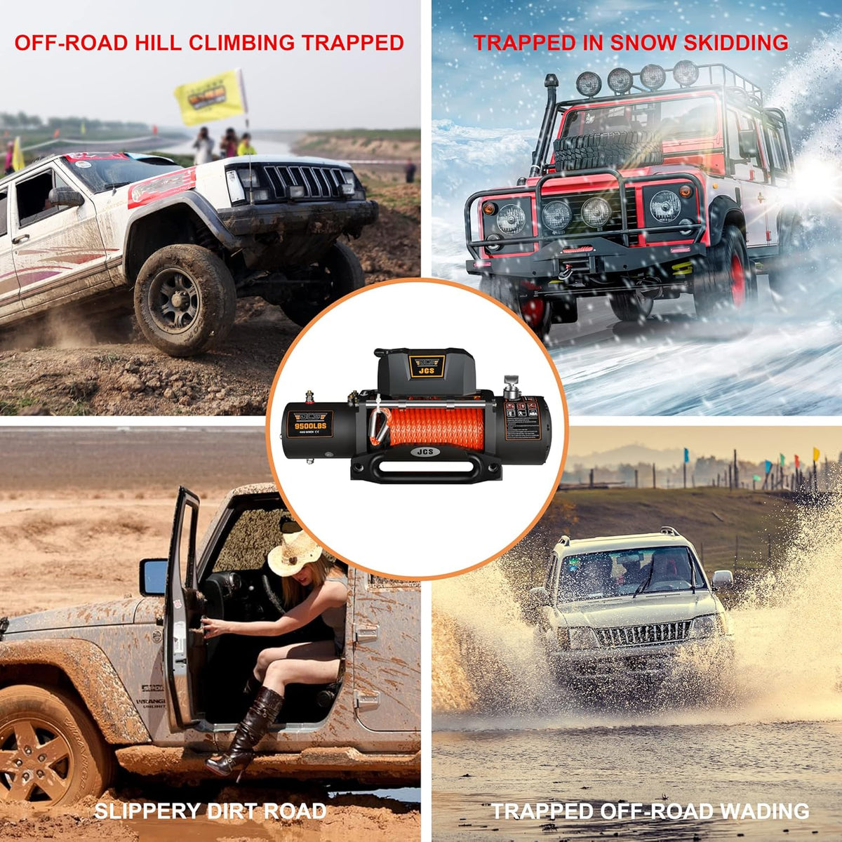 9500 lbs 12V Electric Winch Kit with Synthetic Rope, Waterproof Cover, Hawse Fairlead, Wireless and Corded Remote K948
