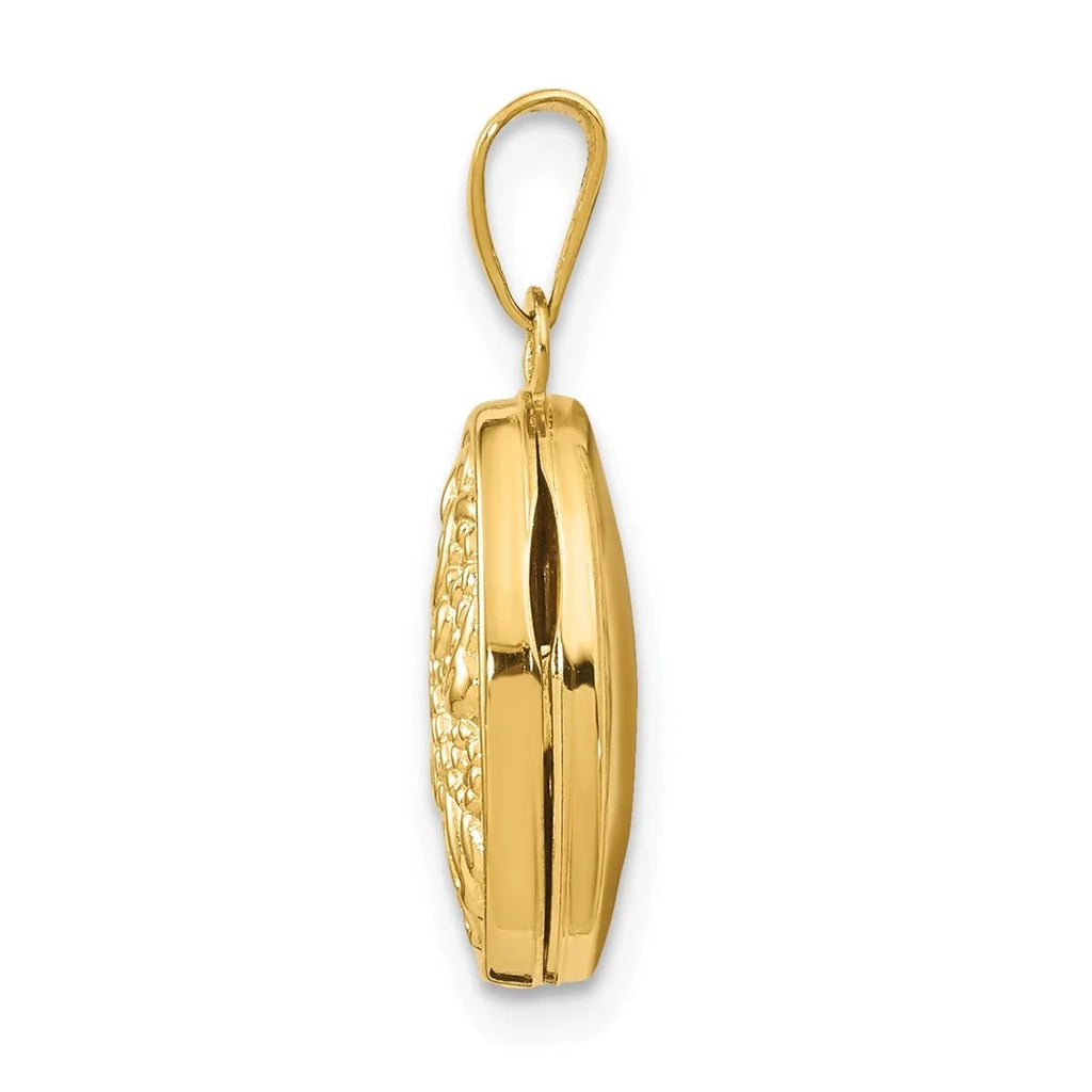 11mm 10k Yellow Gold Beaded Scroll Oval Photo Locket Pendant Necklace L6543