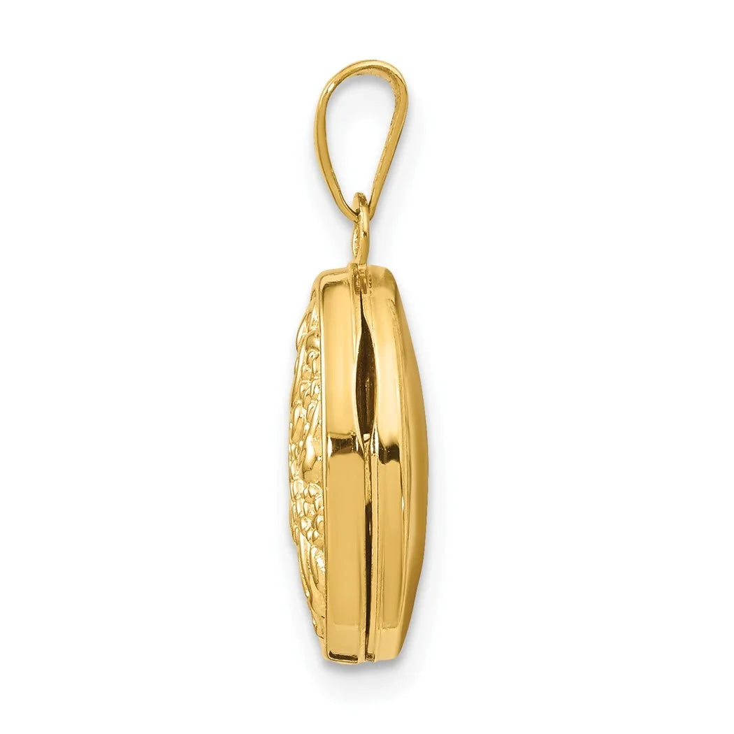 11mm 10k Yellow Gold Beaded Scroll Oval Photo Locket Pendant Necklace L6543