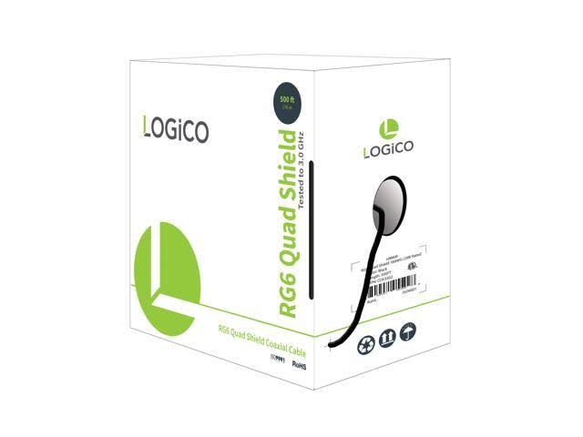 Black RG6 Quad Shield Coaxial Cable 500ft with Compression Tool and Connectors H82185