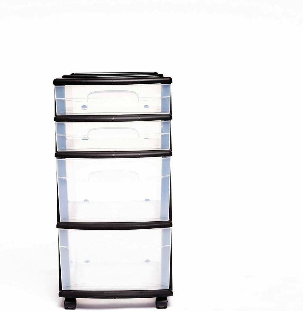 4 Storage Cart Set Black Frame Clear Drawers E2377