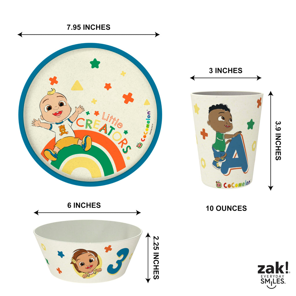 3 Piece Kids Dinnerware Set Melamine Bamboo Plate Bowl Tumbler X40535