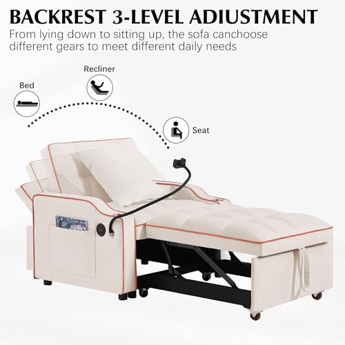 Black Velvet Convertible Single Sleeper Sofa with 3 Level Adjustable Backrest Q14784
