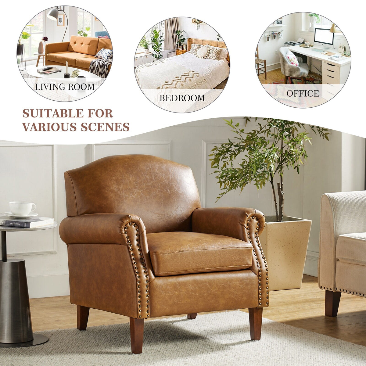 Faux Leather Arm Chair with Nailhead Trim O426990