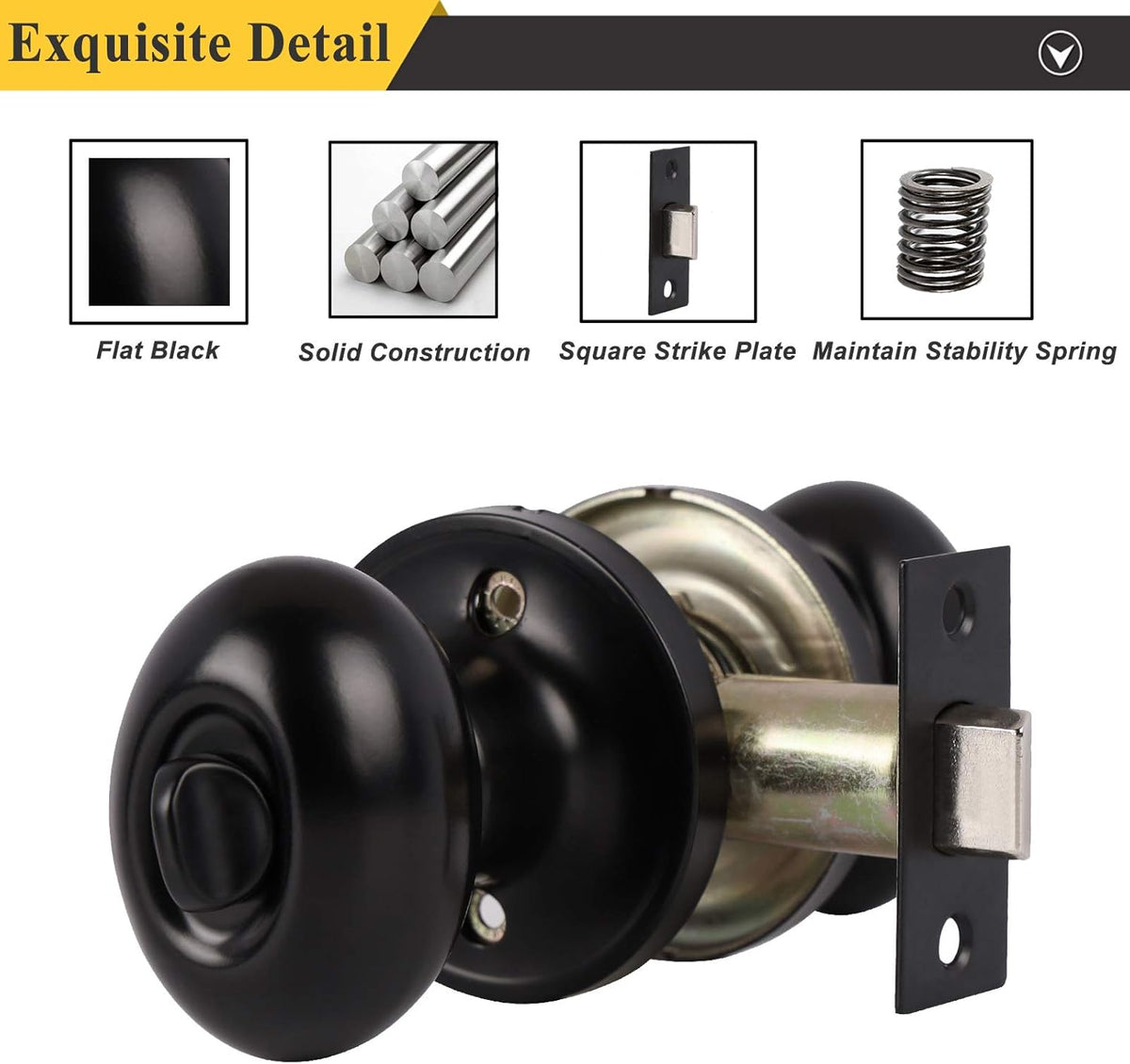 5 Pack Black Door Knobs Privacy Locks U1532