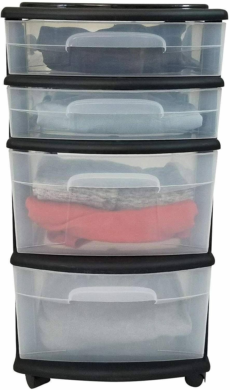 4 Storage Cart Set Black Frame Clear Drawers E2377