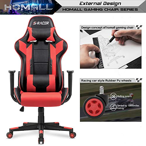 White Ergonomic Leather Gaming Chair with Headrest and Lumbar Support E632568