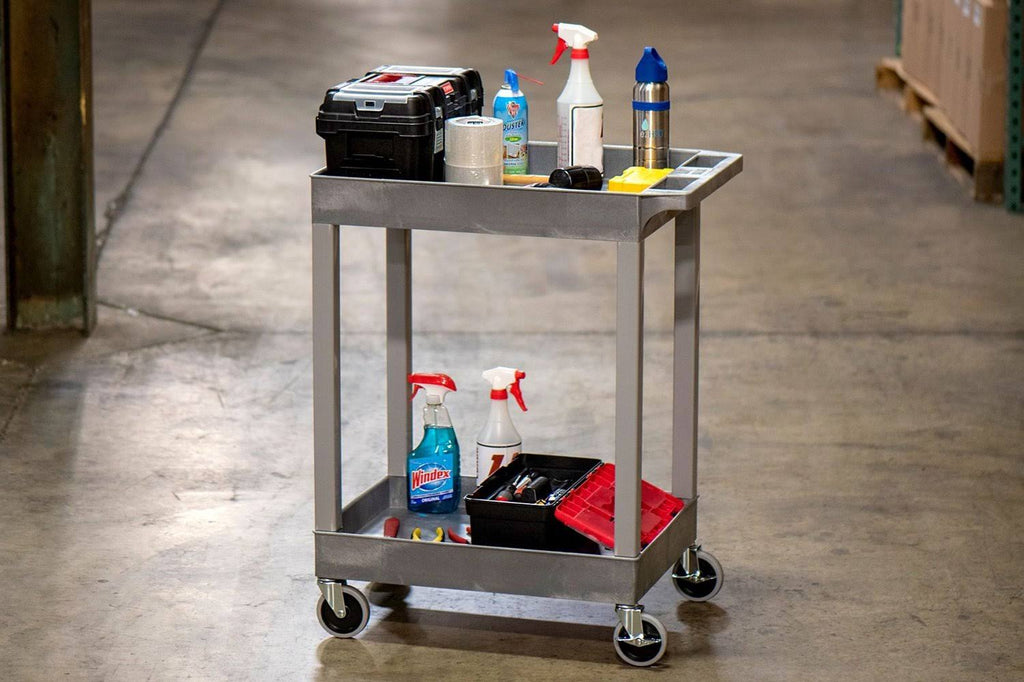 Black Two Shelf Plastic Utility Tub Cart J5682