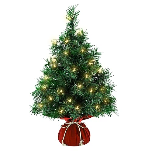 Mini Artificial Christmas Tree 22 Inch with 35 Warm White Lights M32729