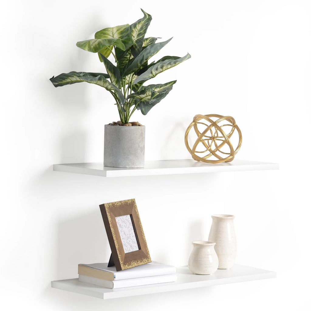 White Reforested Wood Floating Wall Shelves 2 Pack U540
