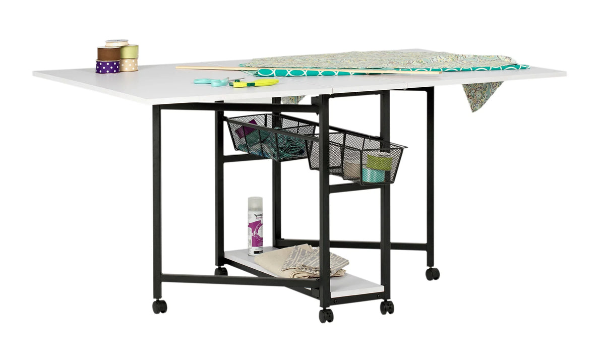 Charcoal White Mobile Fabric Cutting Table with Storage 30" H U692