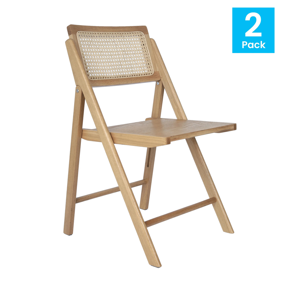 Set of 2 Cane Rattan Folding Chairs with Solid Wood Frames B178