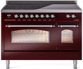 48 Induction Range with Electric Oven in Burgundy with Chrome Trim P144